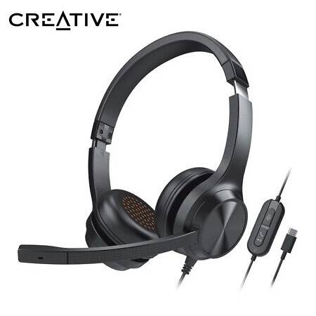 AUDIFONO C/MICROF. CREATIVE CHAT USB 40MM USB-C/ADAPTADOR USB-A NOISE-CANCELLING MUTE BLACK