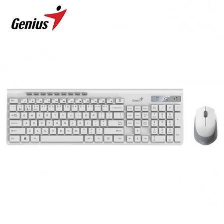 TECLADO GENIUS + MOUSE DUAL WIRELESS/BT SLIMSTAR 8230 AI COPILOT MULTIMEDIA SP WHITE