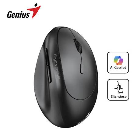 MOUSE GENIUS ERGO 8350S DUAL WIRELESS/BT VERTICAL AI COPILOT 6-BOT SILENT DARK GREY