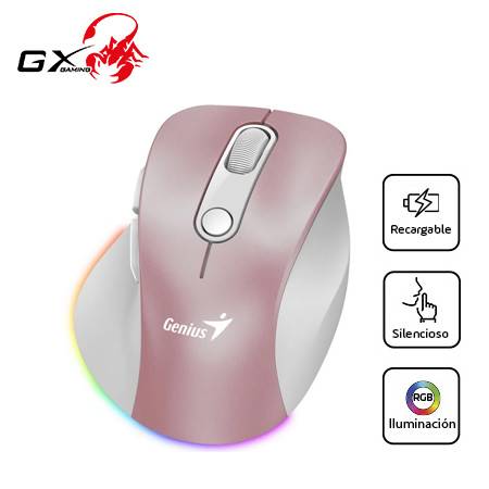 MOUSE GENIUS RECARGABLE DUAL WIRELESS/BT ERGO 9000S PRO 6-BOT SILENT RGB PINK